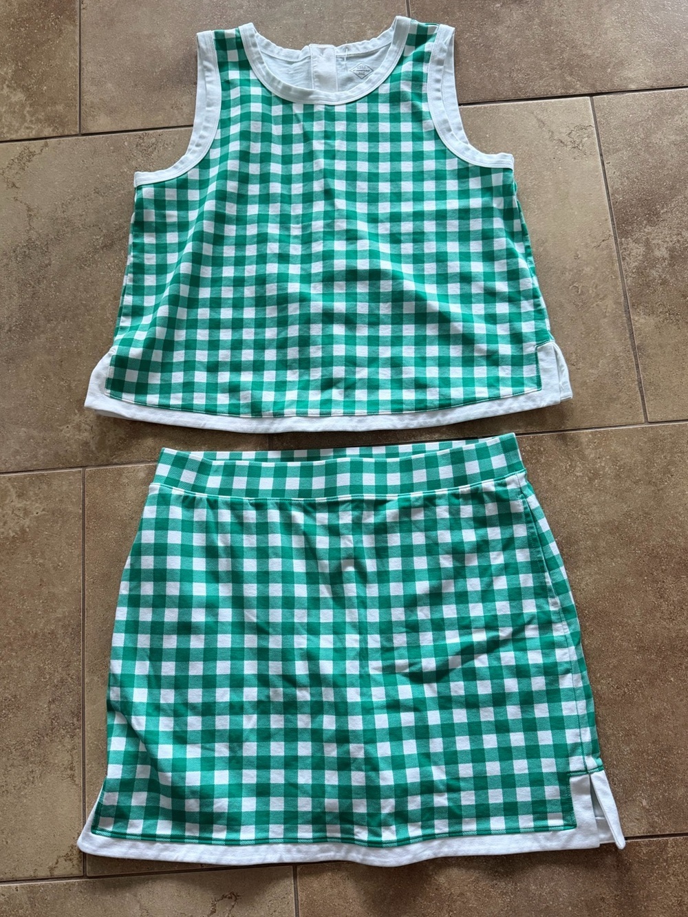 St John's Bay Green White Gingham Check Tank Top Medium Skort Large Set